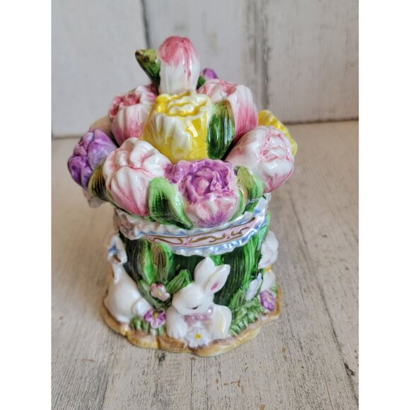 Tulips bunny vintage floral‎ sugar container tea accessory rabbit spring - Picture 5 of 6